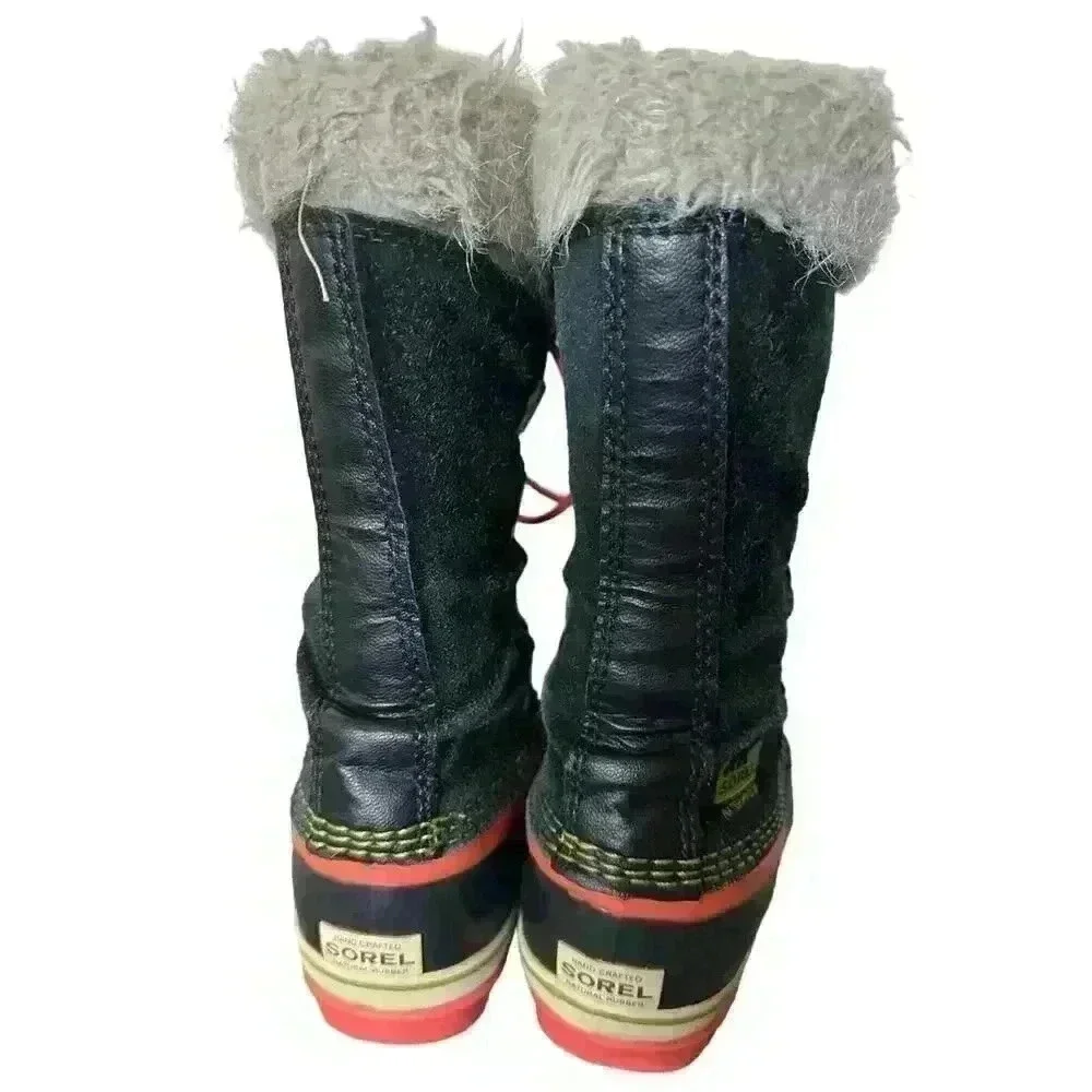 Sorel Joan of Arc Boot Girls Size 4 Black Suede Orange Rubber Waterproof